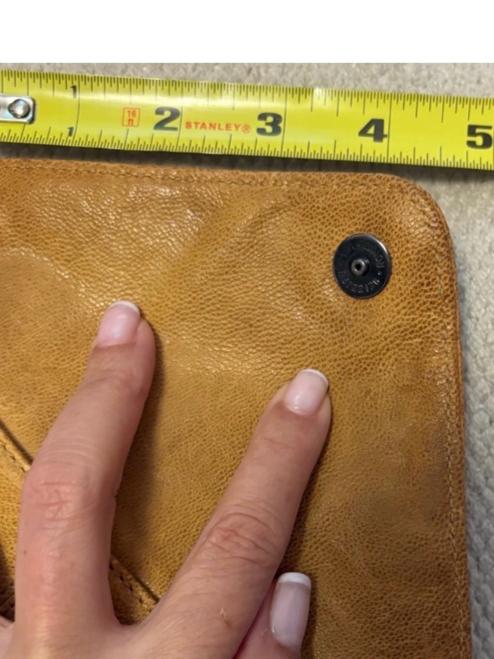 Jessica Jensen Genuine Leather Envelope Clutch Tan Camel Foldover Bag - Picture 7 of 8